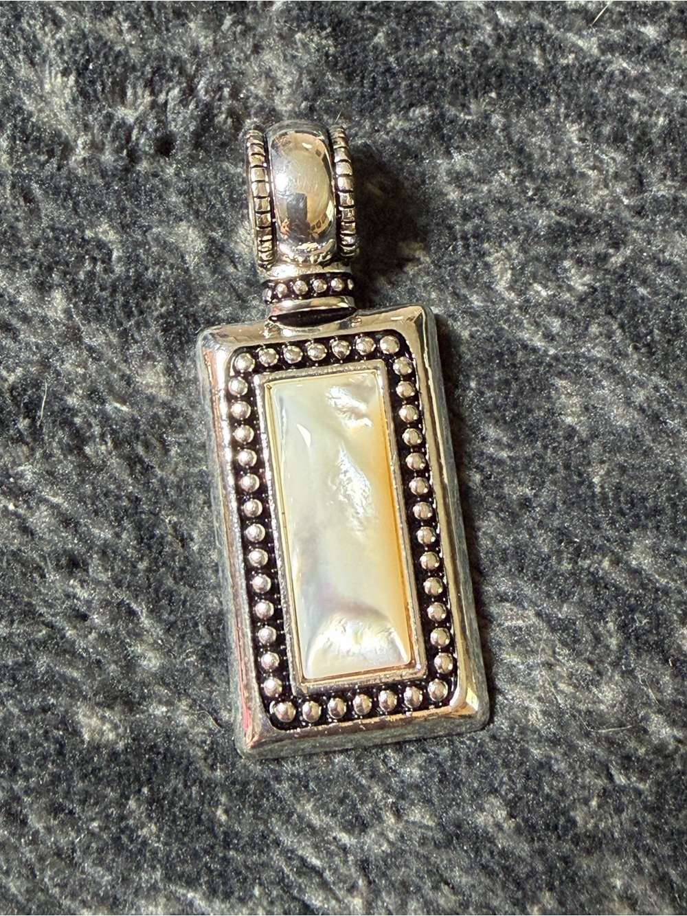Premier Designs Mother of Pearl Pendant Silver Tone Statement Rectangle Charm